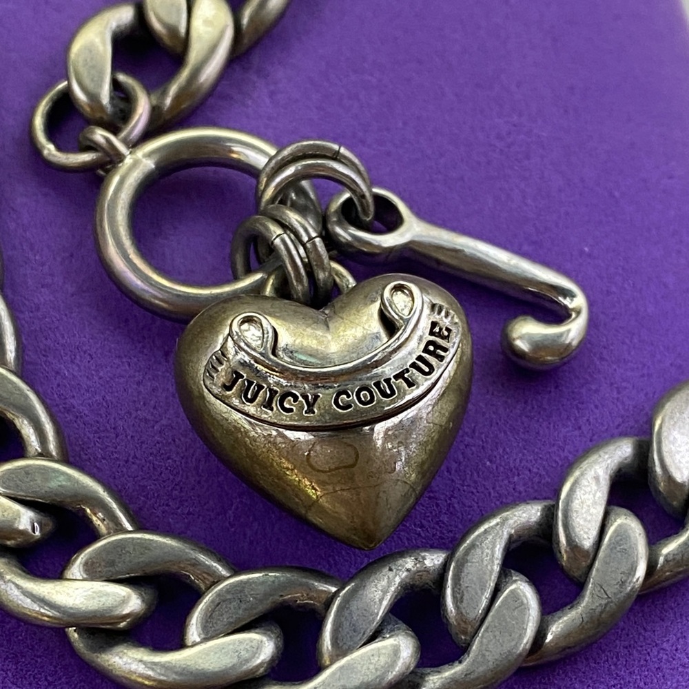 💛 Y2K Juicy Couture Silver Gun Metal Heart Charm Necklace - Picture 3 of 5